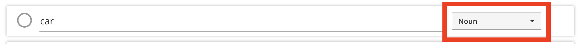 Fill-in-the-blank option word type selector